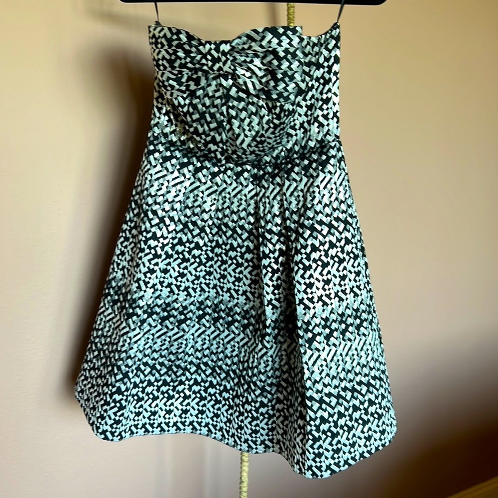 Black, white and silver mini party dress, Eva Franco